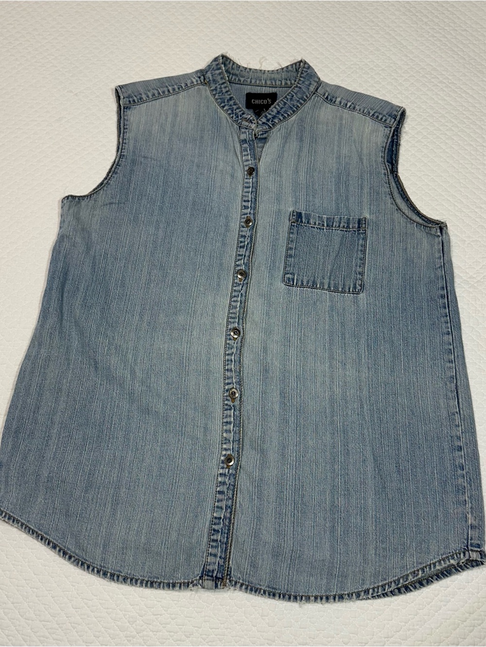 Chico's Sleeveless Denim Button-Front Shirt - Light Blue Wash